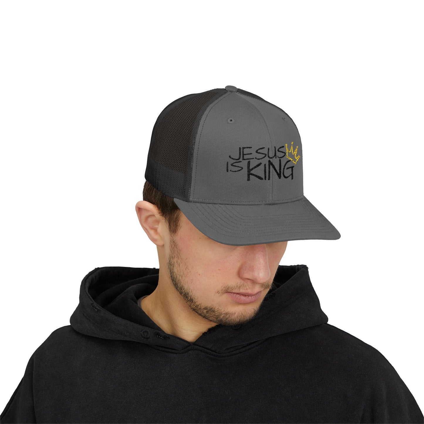 Jesus is King - Black Embroidery | Snapback Trucker Cap