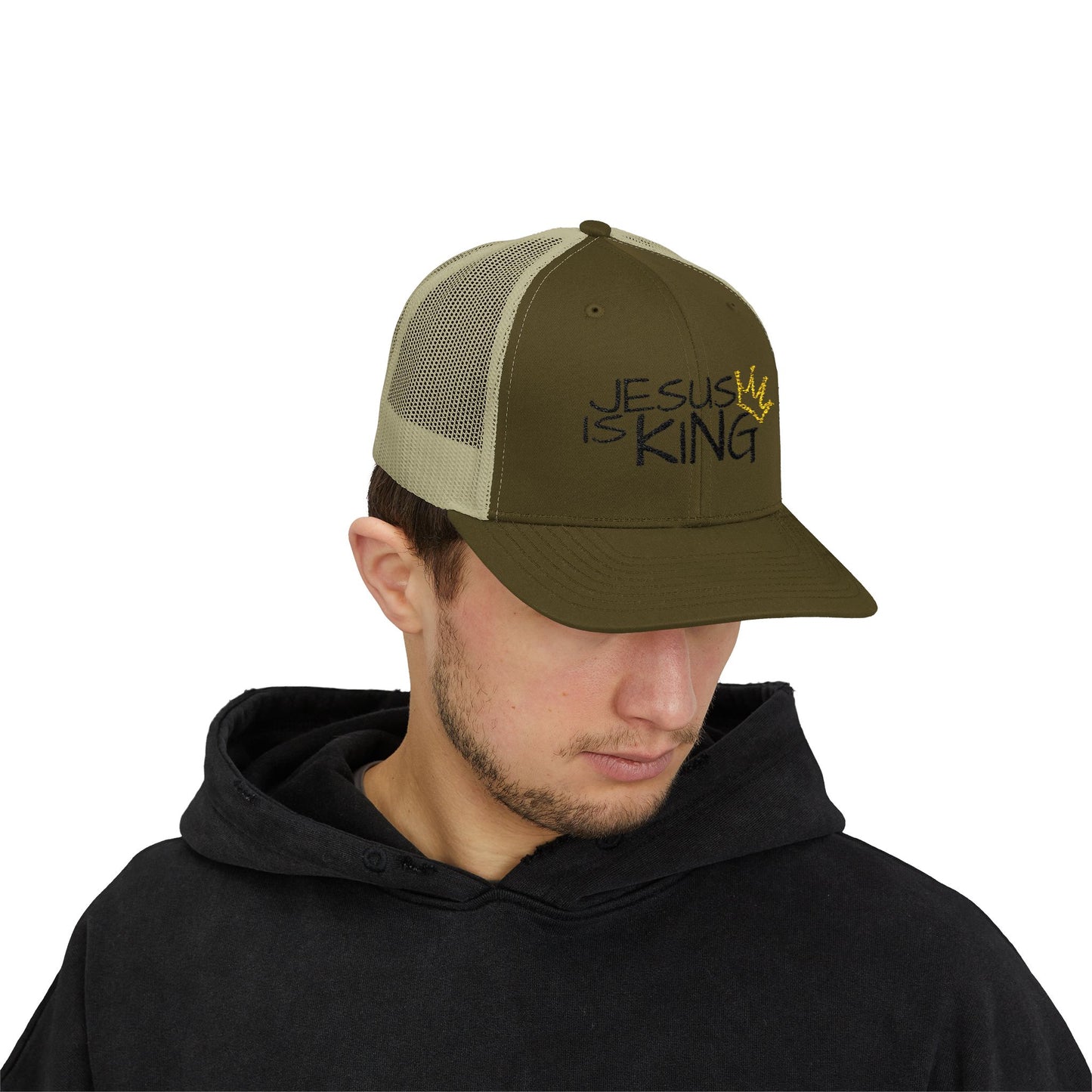 Jesus is King - Black Embroidery | Snapback Trucker Cap